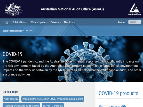 Vista de la Página web de Australian National Audit Office (ANAO).